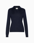 Weekend Max Mara Wool and Cashmere Yarn Polo Jumper in Navy polo collar detail