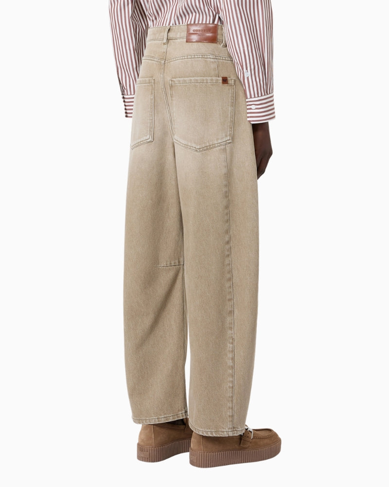 Weekend Max Mara Worn-Look Denim Barrel-Leg Jeans in Beige back view