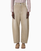 Weekend Max Mara Worn-Look Denim Barrel-Leg Jeans in Beige front view