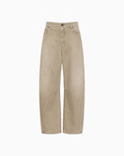 Weekend Max Mara Worn-Look Denim Barrel-Leg Jeans in Beige waist detail