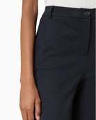 Close-up of waistband and crease detail on Weekend Max Mara Zelota trousers