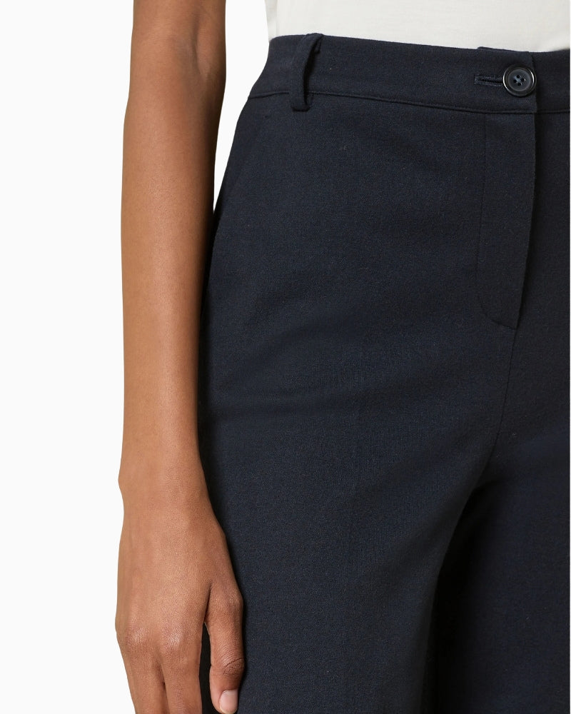 Close-up of waistband and crease detail on Weekend Max Mara Zelota trousers