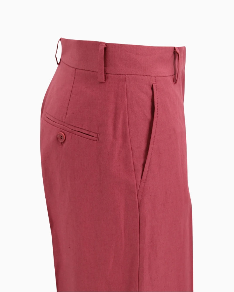 Weekend Max Mara red trousers close-up showing pressed crease detail