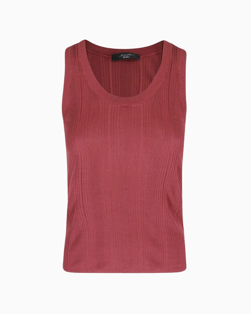 Weekend Max Mara sleeveless ribbed knit top red front view scoop neck