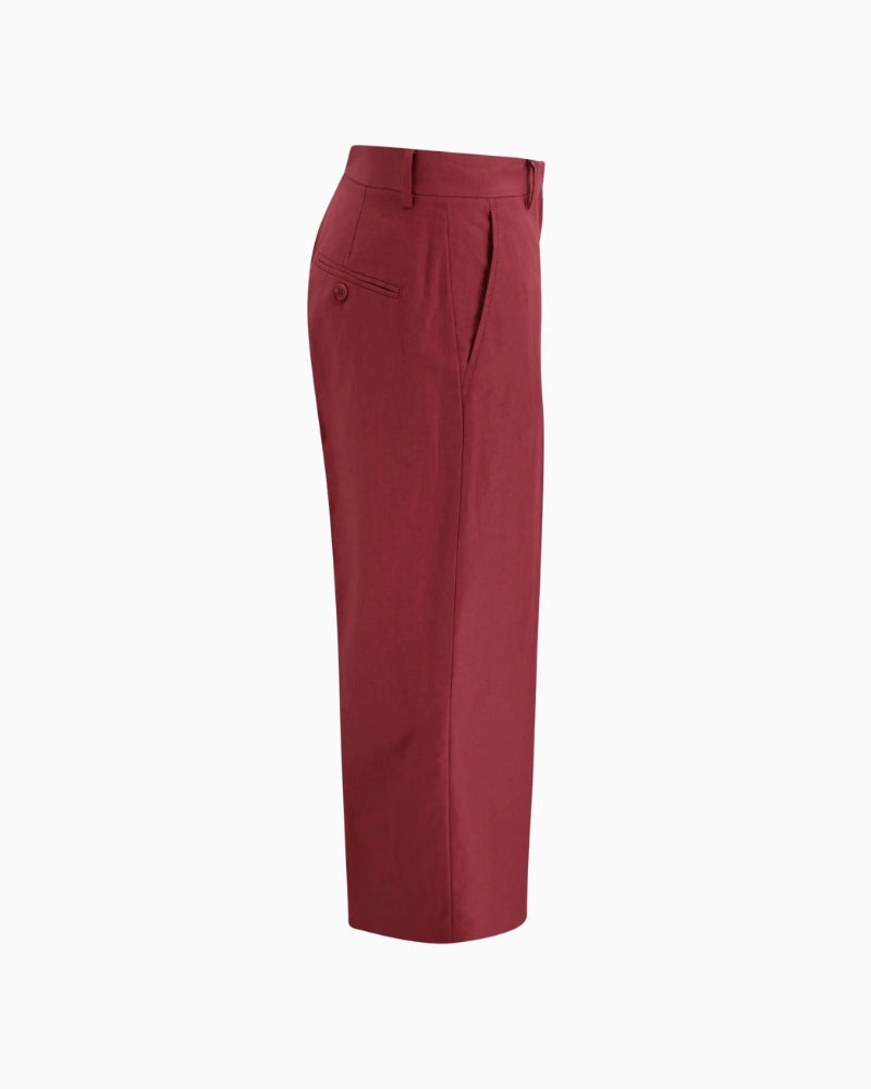 Weekend Max Mara tailored red pants straight leg silhouette side view