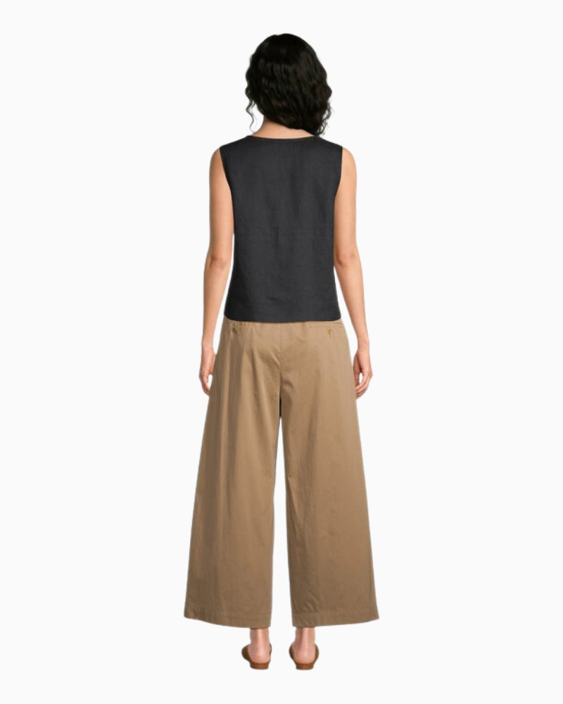 Weekend Max Mara taupe elasticated pleated trousers full back view