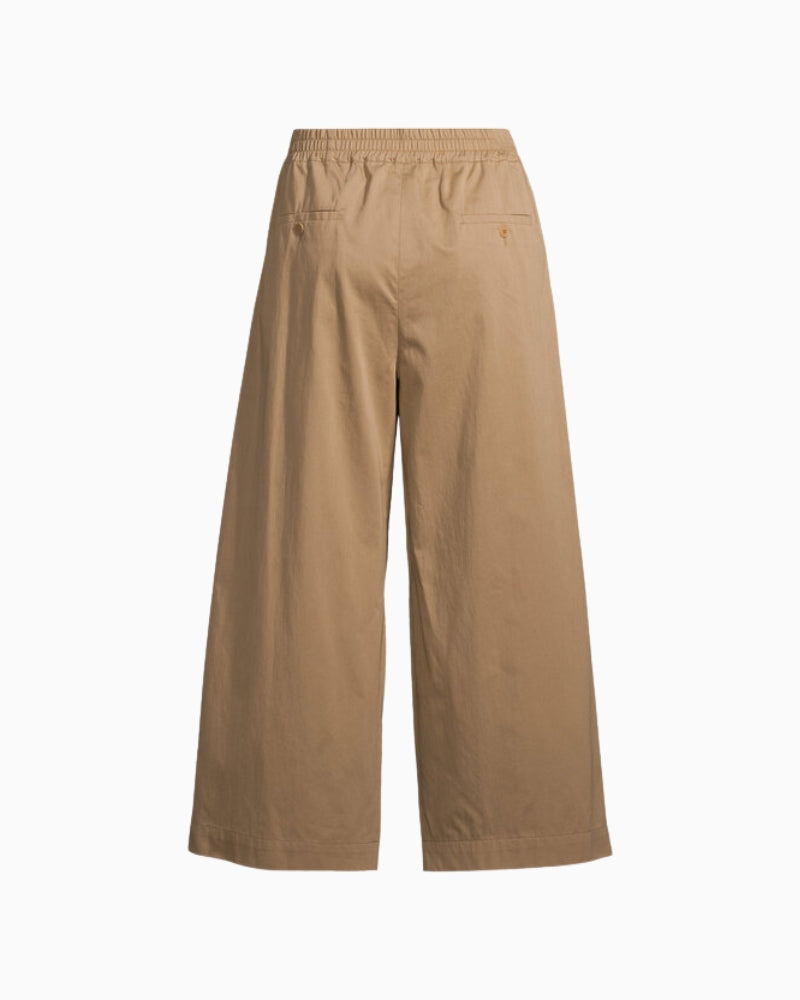 Weekend Max Mara taupe elasticated pleated trousers full back view