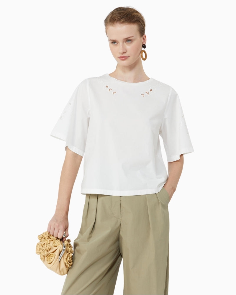 Weekend Max Mara white boxy top full view with jersey back