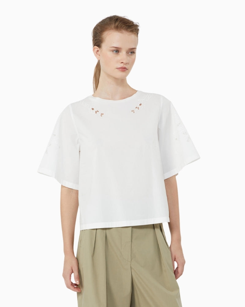 Weekend Max Mara white cotton poplin top front view boxy fit