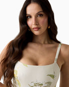 uess Linen-Blend Dress in white and green square neckline detail