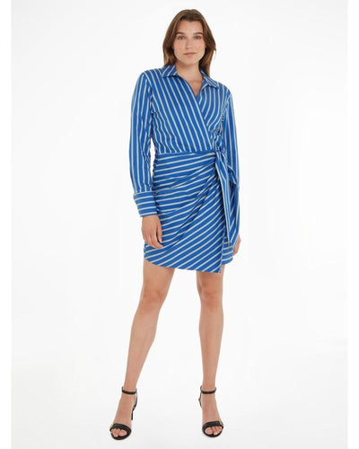 Tommy Hilfiger - Co Stripe Short Wrap Shift Dress in Blue