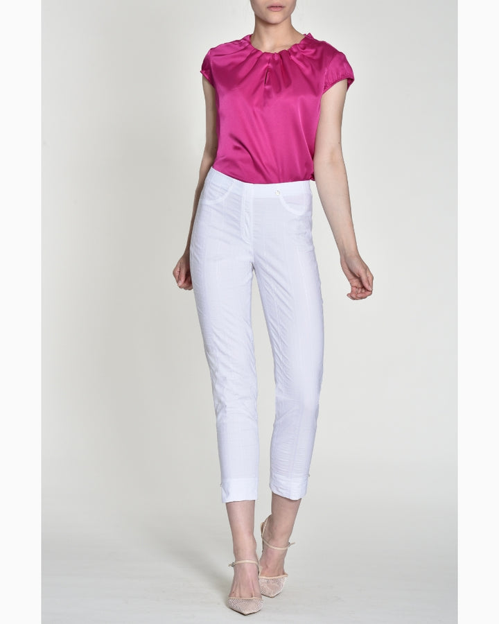 Robell - Bella Seersucker Trousers WHITE