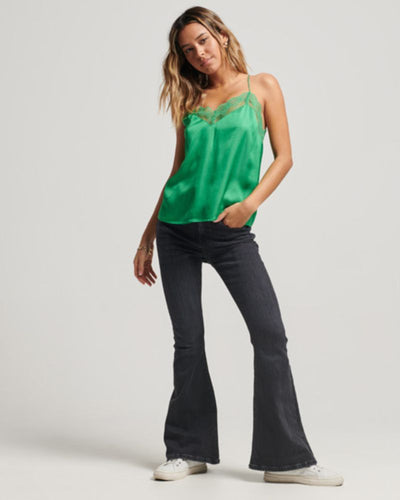 Superdry - Studios Satin Cami Top in Green - Front View