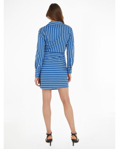 Tommy Hilfiger - Co Stripe Short Wrap Shift Dress in Blue - Rear View
