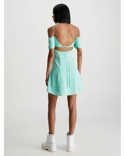 Calvin Klein - Off Shoulder Mini Dress in Green - Rear View