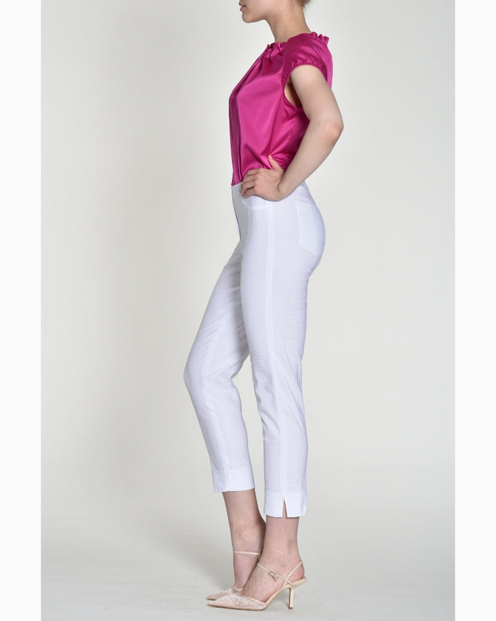Robell - Bella Seersucker Trousers WHITE