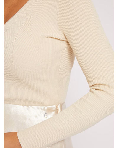 Guess Jeans - Long Sleeve Micro Sequins Rib Sweater in Cream - Close View