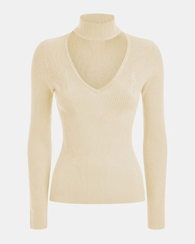 Guess Jeans - Long Sleeve Micro Sequins Rib Sweater in Cream - Full View